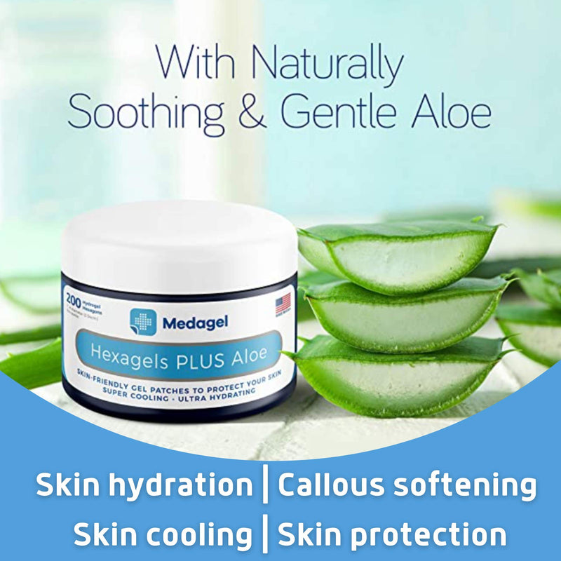 [Australia - AusPower] - Medagel Hexagels Plus Aloe Vera - Hydrogel Pads Protection and Treatment | Blister Prevention | Instant Cooling and Soothing Relief of Skin Irritations | 200ct Hexagon Pads 200 Count (Pack of 1) 