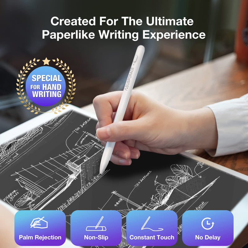 [Australia - AusPower] - Hard Silicone Nib Writing Stylus for iPad, Active iPad Pencil with Non-Slip, Soft and Silent Writing Feel, Palm Rejection Stylus for iPad Pro, iPad 9/8/7/6th, iPad Air 4th/3rd, iPad Mini 6/5th 
