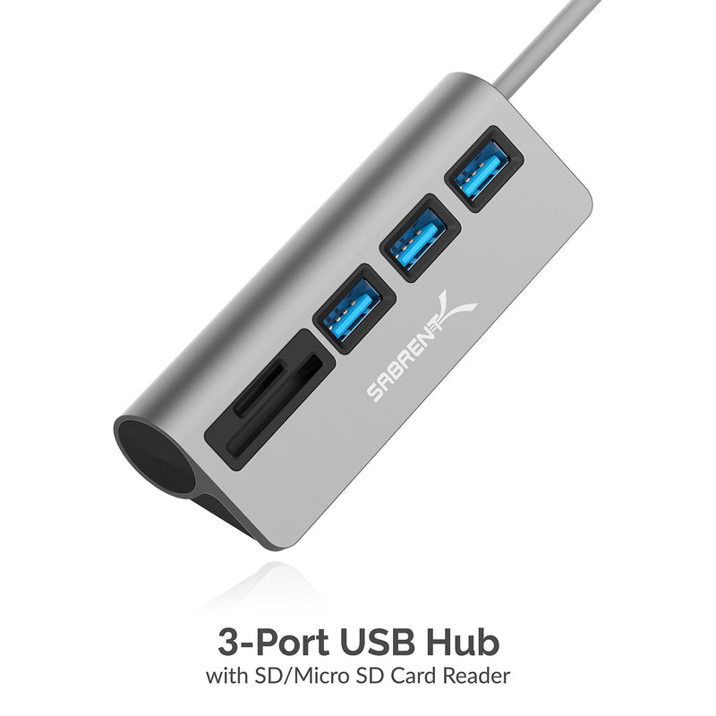 [Australia - AusPower] - SABRENT USB-C 3.0 Hub, 5-in-1 USB SD Card Reader, SD & TF Dual Slot + 3 USB 3.0 Hub Portable Compatible with MacBook, Mac Pro/Mini, iMac, XPS, Surface Pro, Windows, Thunderbolt (HB-U3CR) USB 3.0 Type C 