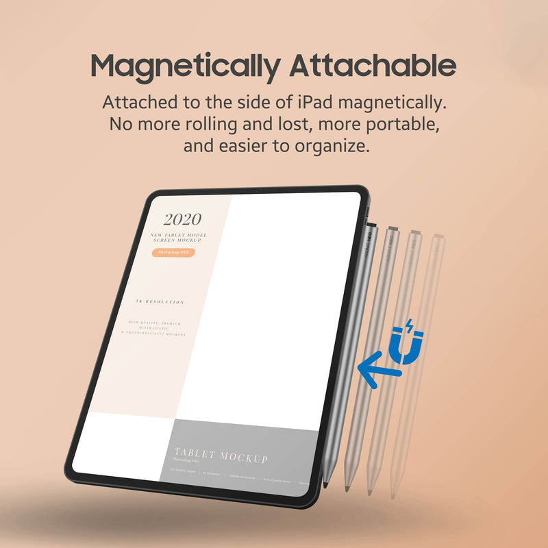 [Australia - AusPower] - Adonit Neo, Magnetically Attachable Stylus Pen for iPad with Palm Rejection, Active Digital Pencil, Compatible with iPad Air 4th/3rd, iPad Mini 6/5th, iPad 9/8/7/6th, iPad Pro 11/12.9" - Matte Silver 