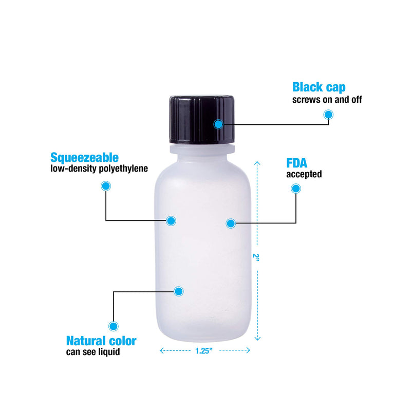 [Australia - AusPower] - Consolidated Plastics Boston Round Bottles with Cap, LDPE, 1 oz, Black, 24 Piece 1oz 