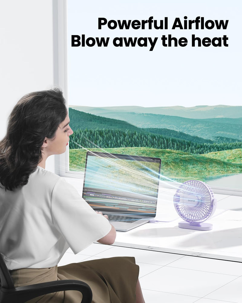 [Australia - AusPower] - Gaiatop USB Desk Fan, 3 Speeds Powerful Portable Fan, 5.5 Inch Quiet Cooling Mini Fan, 90° Rotate Small Table Fan with 5ft Cable Personal Fan for Desktop Home Office Travel Purple 