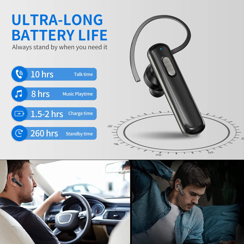 [Australia - AusPower] - Bluetooth Earpiece V5.1, Handsfree Bluetooth Headset for Cell Phones Wireless Earpiece with CVC8.0 Noise Cancelling Microphone and 260 Hours Standby Time for iPhone Android Samsung Laptop Truck Driver 