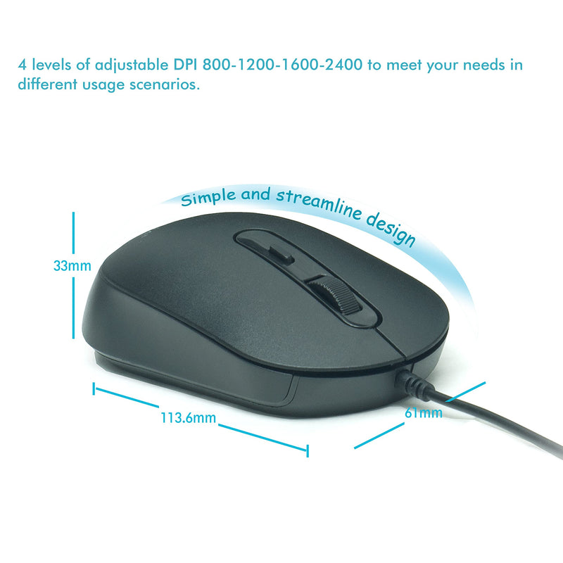 [Australia - AusPower] - 3 Pack USB Wired Computer Mouse, YUMQUA M104 Silent Optical Corded Mouse Mice Bulk for Laptop PC Chromebook, Black 