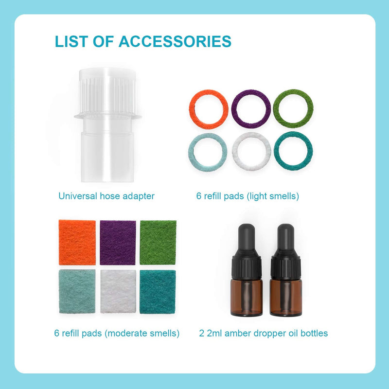 [Australia - AusPower] - CPAP Aromatherapy Adapter - CPAP Essential Oil Infusion Adapter With 12 Refill Pads-2 2ml Amber Dropper Oil Bottles - Universal Fit 