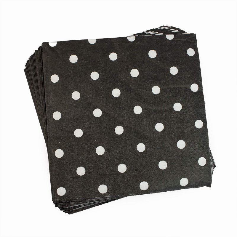 [Australia - AusPower] - Anyneo Disposable 2-ply Party Napkins, Striped Chevron Polka Dot Paper Beverage Napkins for Birthday, Christmas or Anniversary Celebration, Cocktail Beverage Napkins 60-Count,13" x 13" Black 