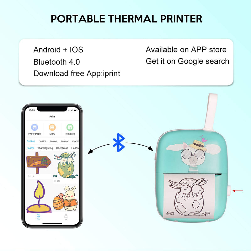 [Australia - AusPower] - Pocket Printer Mini Portable Sticker Thermal Label Printer for iOS Android PEEWF Mini Receipt Printer for Phone Bluetooth Wireless Instant - 4 Thermal Roll for Kids 
