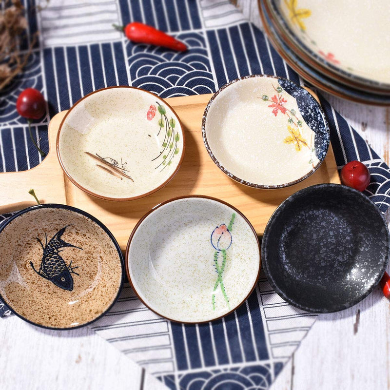 [Australia - AusPower] - Side Dishes set of 5, Japanese Retro Porcelain Side Dish Bowl Seasoning Dishes Soy Dipping Sauce Dishes 