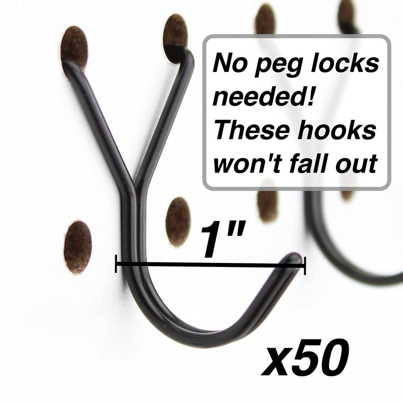 [Australia - AusPower] - Pegboard Hooks 50-Pack 1in J-Hook Black - Will Not Fall Out - Fits Any Peg Board - Multipurpose - Organize Necklaces, Jewelry, Retail Items, Keys, Craft or Supplies 1” - 50Pack 