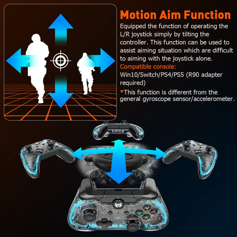 [Australia - AusPower] - PC Controller, BIGBIG WON Rainbow Wired Game Controller RGB Light, Custom Back Button, Motion Aim, Dual Motor, Linear Trigger, 3.5mm Audio PC Gaming Controller for Win11&10 Controller for Switch - 1pc 