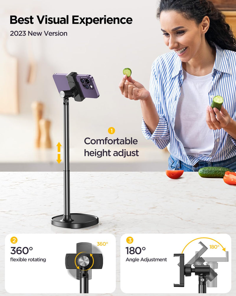 [Australia - AusPower] - DIMONCOAT Cell Phone Stand, Angle Height Adjustable Phone Stand for Desk, Cell Phone Holder, Aluminum Alloy Desk Universal Phone Stand Recording, Retractable iPhone Stand, Phone Holder Stand Office 
