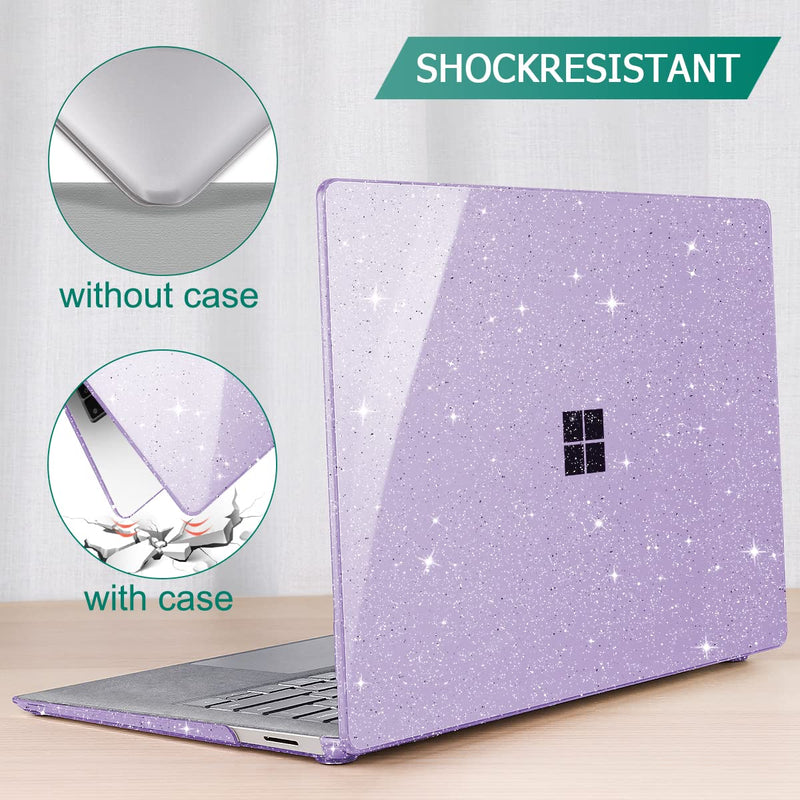 [Australia - AusPower] - Mektron Glitter Case for 13.5" Microsoft Surface Laptop 5/4/3 with Metal Palm Rest 1951/1868,2019/2021/2022 Plastic Hard Shell Cover with Screen Protector + Keyboard Cover + Dust Plug,Sparkle Purple Sparkle Purple 