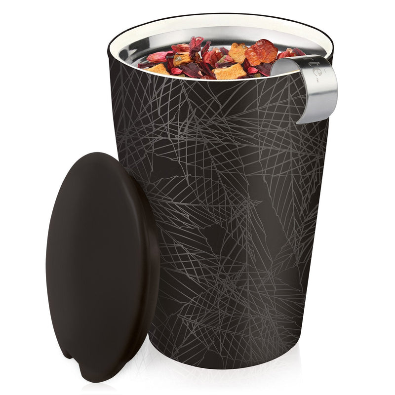 [Australia - AusPower] - Tea Forte Kati Cup Noir, Ceramic Tea Infuser Cup with Infuser Basket and Lid for Steeping Loose Leaf Tea 