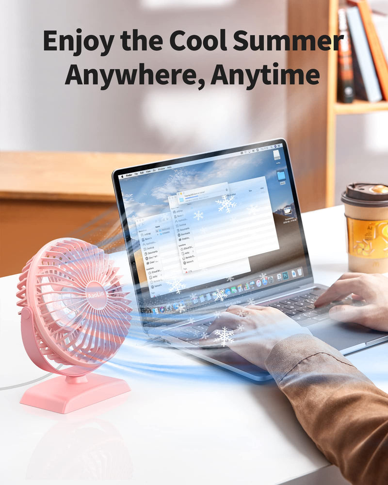 [Australia - AusPower] - AaoLin Desk Fan, USB Small Fans with 3 Speeds Strong Airflow, Quiet Portable, 360° Rotation Personal Table Fan for Home,Office, Bedroom Desktop Pink 