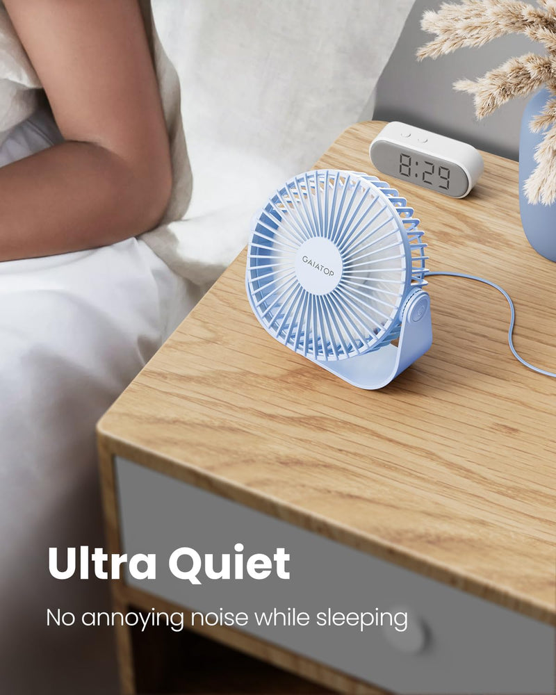 [Australia - AusPower] - Gaiatop USB Desk Fan, 3 Speeds Portable Small Fan with Strong Airflow, 5.5 Inch Quiet Table Fan, 90° Rotate Personal Cooling Fan For Bedroom Home Office Desktop Travel (Blue) Blue 