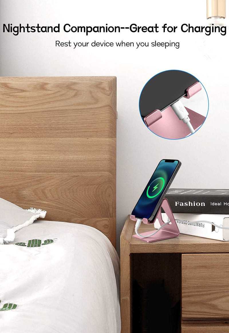 [Australia - AusPower] - Aluminum Cell Phone Stand - Aoviho Phone Holder for Desk - Desktop Phone Cradle Dock for iPhone 12 pro 13 11 X Xs max 8 7 6 6s Plus SE 5 Samsung Huawei iPad Mini Tablet, All Smart Phones (Rose Gold) Rose Gold 