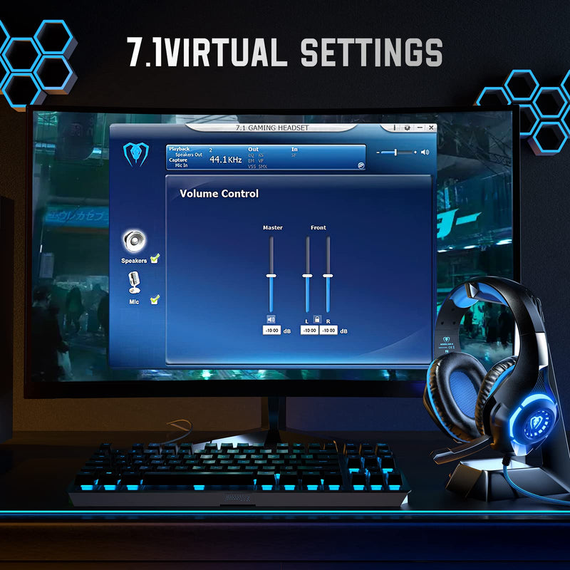 [Australia - AusPower] - 7.1 Gaming Headset for PC, Computer Gaming Headphones with Noise Cancelling Mic/Microphone, PC Gaming Headset with LED Lights for PC, PS4/PS5 Console, Laptop 