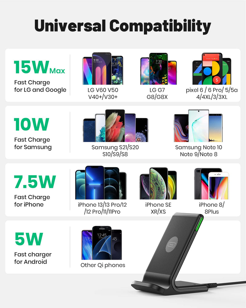 [Australia - AusPower] - Wireless Charger, INIU [2 Pack] 15W Qi-Certified Fast Wireless Charging Stand with Sleep-Friendly Adaptive Light Compatible with iPhone 12 11 Pro XR XS X Plus Samsung Galaxy S21 S20 Note 20 Google etc 