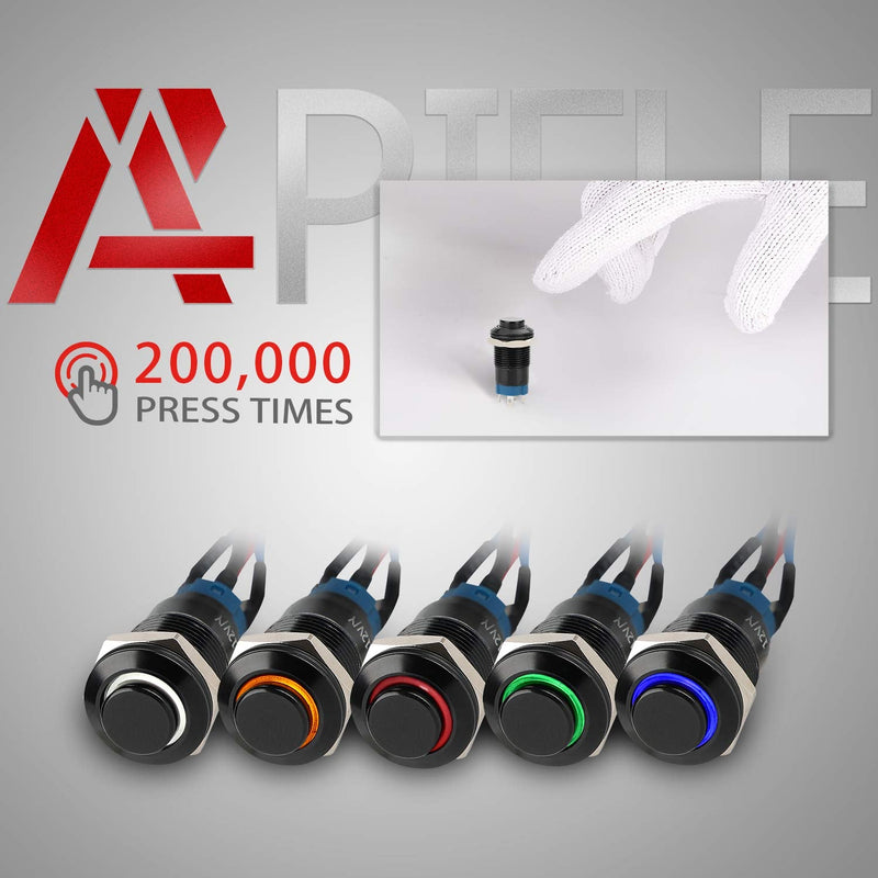 [Australia - AusPower] - APIELE 12mm Latching Push Button Switch Pre-Wired 150mm High Round Head Aluminium Alloy 1NO 1 Normally Open with Ring Led Pack of 2 (Blue) 150mm Pre-wired Blue 