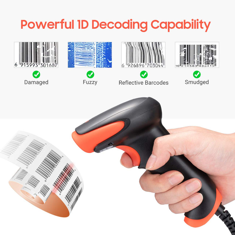 [Australia - AusPower] - Tera Laser Barcode Scanner 1D Wired Bar Code Scanner Handheld Barcode Reader Plug and Play Model 3106-2 Orange 