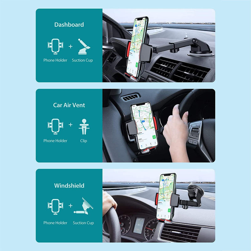 [Australia - AusPower] - ToChiYa Car Phone Holder Mount[Stable Suction and Super Durable] Long Arm Suction Cup Phone Holder for Car Dashboard Windshield Compatible with All Mobile Phones (Black) Black 