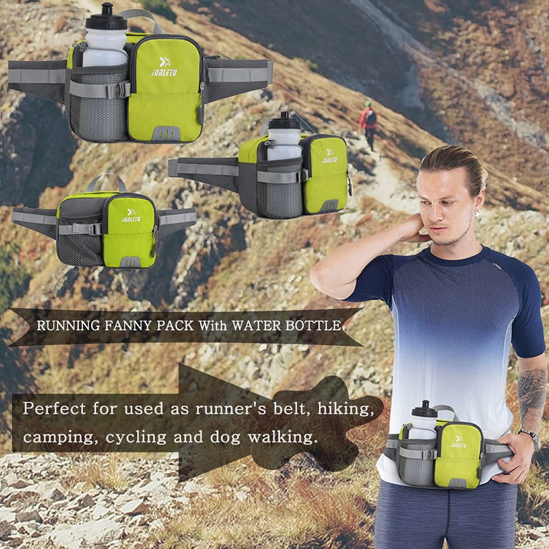 [Australia - AusPower] - Clape Fanny Pack with Water Bottle Holder Hiking Multipurpose Waterproof Waist Bag for Men Women Kids Walking Running Hiking Climbing fit for iPhone iPod Samsung Phones (Bottle Not Included) OT02-Green 