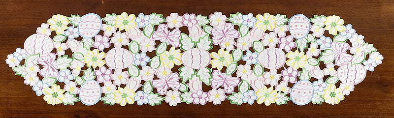 [Australia - AusPower] - Easter Eggs Flowery Table Linen ,Floral Cutwork Embroidered Eggs/Butterfly Dresser Scarf for Home Kitchen Dining Spring Holiday Tabletop Decoration (Runner 13X83(33X210cm, Easter Eggs-2) 