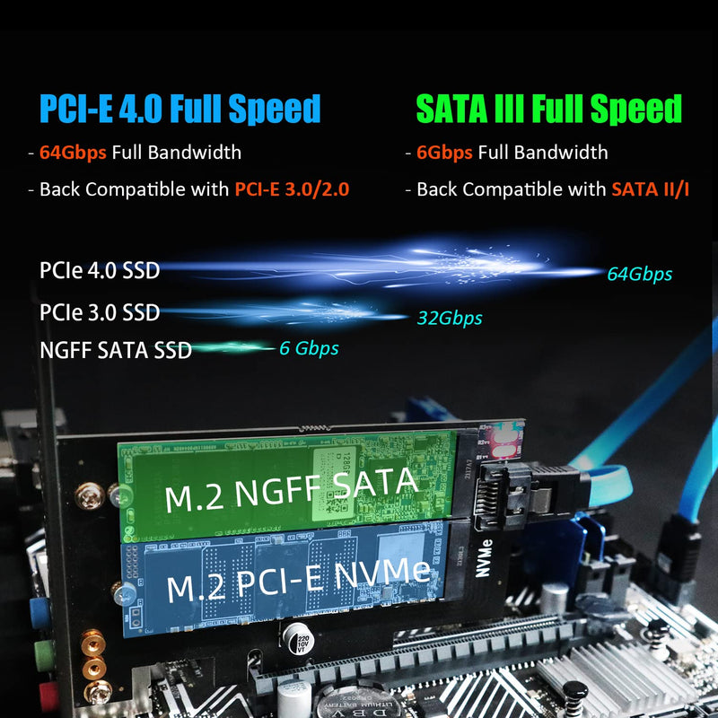 [Australia - AusPower] - GLOTRENDS Dual M.2 X4 PCIe Adapter for One M.2 PCIe SSD and One M.2 SATA SSD, Support OS Booting from M.2 PCIe SSD or M.2 SATA SSD, Including 2 x M.2 Heatsink and Thermal Pad and M.2 Screws (PA12-HS) 
