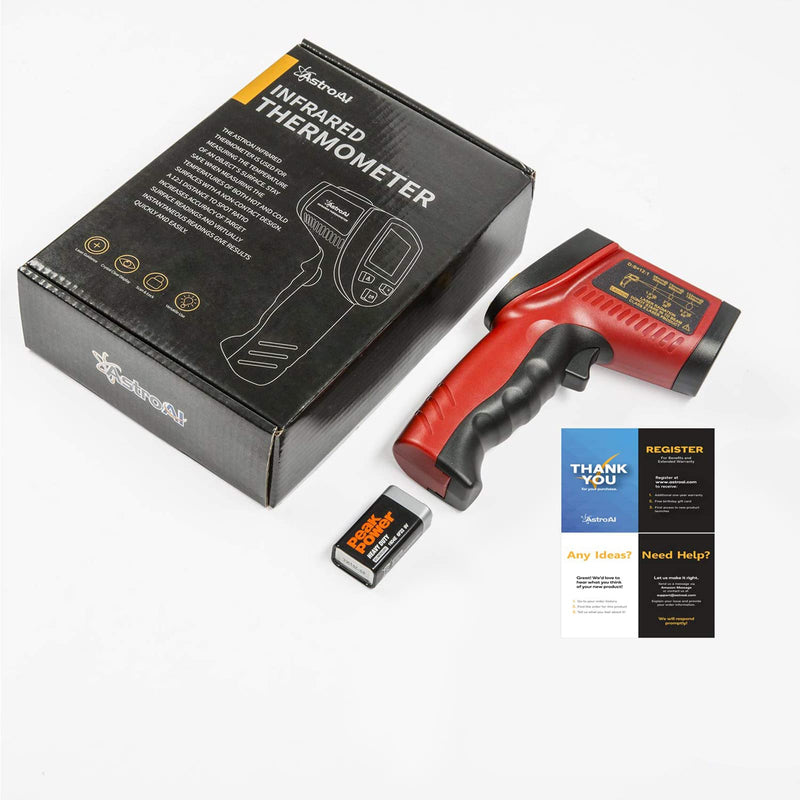 [Australia - AusPower] - AstroAI Infrared Thermometer 380 (NOT for Human), No Touch Digital Laser Temperature Gun with LCD Display -58℉~716℉ (-50℃～380℃) for Cooking/BBQ/Freezer/Meat - Red 