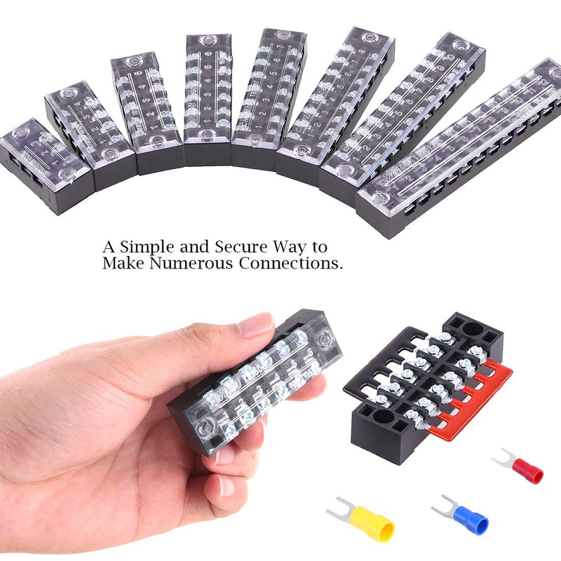 [Australia - AusPower] - Glarks 70Pcs(5Sets) Terminal Block Set, 5Pcs 6 Positions 600V 15A Dual Row Screw Terminals Strip + 5Pcs Pre-Insulated Barrier Strips + 60Pcs Insulated Fork Wire Connector (6P+Fork Connector) 6P+Fork Connector 