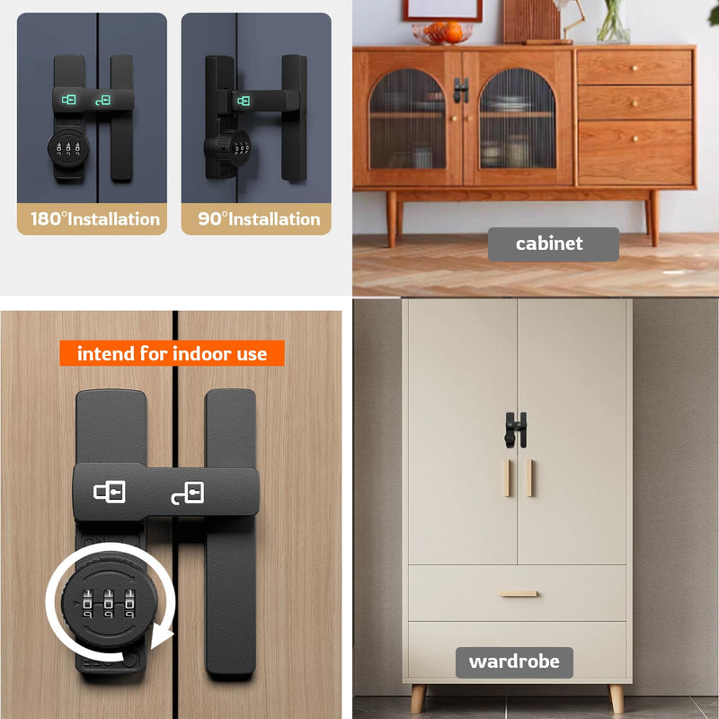 [Australia - AusPower] - 180 Degree Barn Door Lock Latch Fluorescent Secure Your Home Easily Install Keyless Entry Zinc Alloy Matte Black Ideal for Cabinet Door Bathroom 