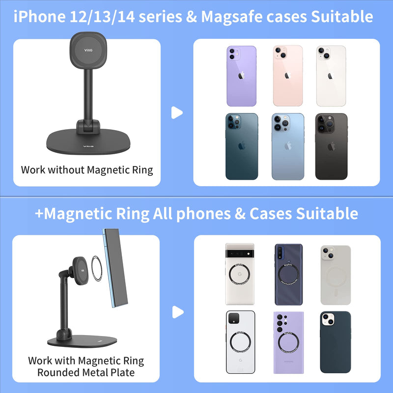 [Australia - AusPower] - VRIG Magnetic Desk Phone Stand for Office/Home 360°Rotation Phone Holder with Magnetic Ring Height&Tilt Adjustable Cell Phone Stand for iPhone 14 13 12 11 and More/Android 