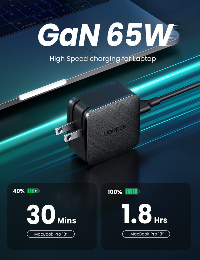 [Australia - AusPower] - UGREEN 65W GaN USB C Charger - PPS Fast Charger Power Adapter with Foldable Plug Compatible for MacBook Pro/Air, Galaxy S21 S20/S10/Note 20, iPhone 13/13 Mini/13 Pro Max/12 Pro, iPad Mini/Pro, Pixel 