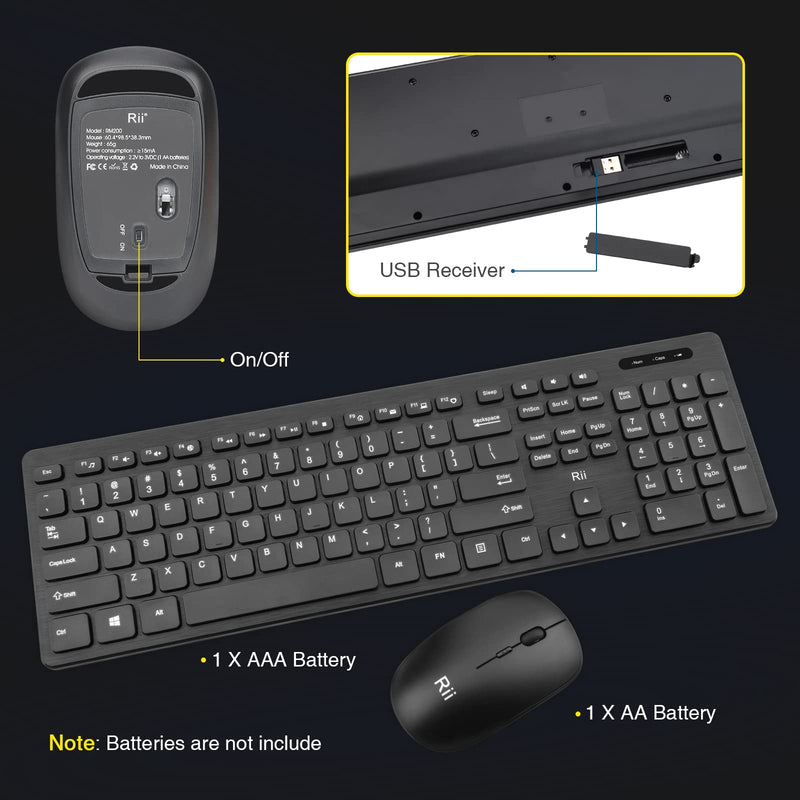 [Australia - AusPower] - Wireless Keyboard and Mouse Combo - Rii Standard Office PC Keyboard and Optical Wireless Mice for Windows/Android TV Box/Raspberry Pi/PC/Laptop/PS3/4 (1PACK) 1 PACK 