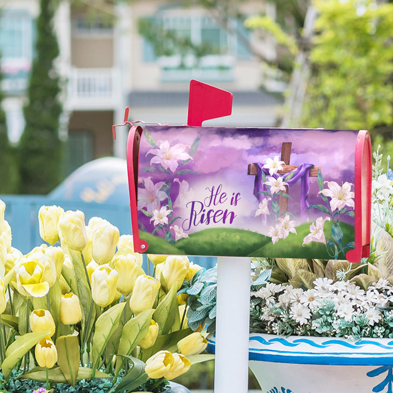 [Australia - AusPower] - Easter He is Risen Mailbox Covers Magnetic Happy Easter Mailbox Cover Standard Size 25.5 x 21 Inch Spring Purple Flowers Mailbox Wrap Post Letter Box Cover Decorative for Home Outdoor Garden 25.5x21 in Easter-1 