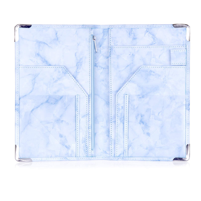 [Australia - AusPower] - Sonic Server Marble Style Deluxe Server Book for Restaurant Waiter Waitress Waitstaff | Baby Blue Marble | 9 Pockets Includes Zipper Pouch with Pen Holder | Holds Guest Checks, Money, Order Pad 