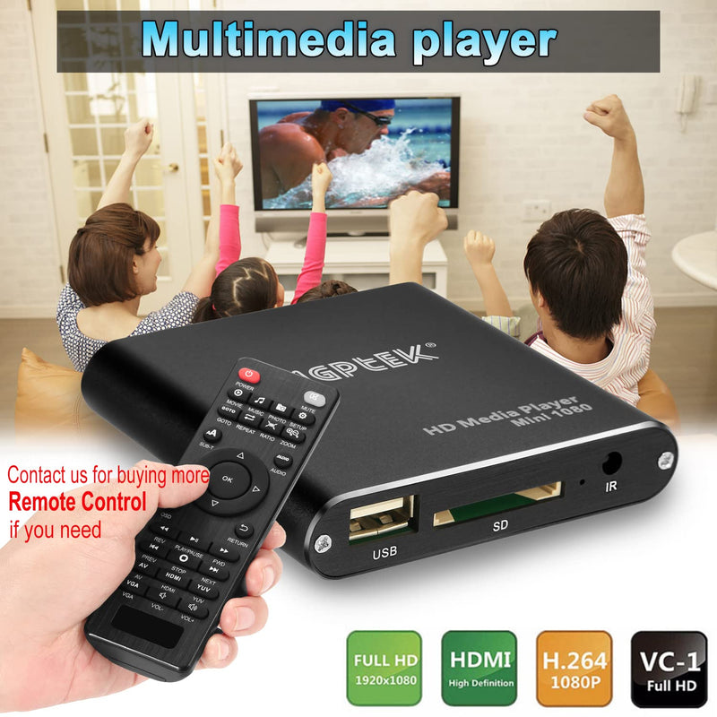 [Australia - AusPower] - HDMI Media Player, Black Mini 1080p Full-HD Ultra HDMI Digital Media Player for -MKV/RM- HDD USB Drives and SD Cards 