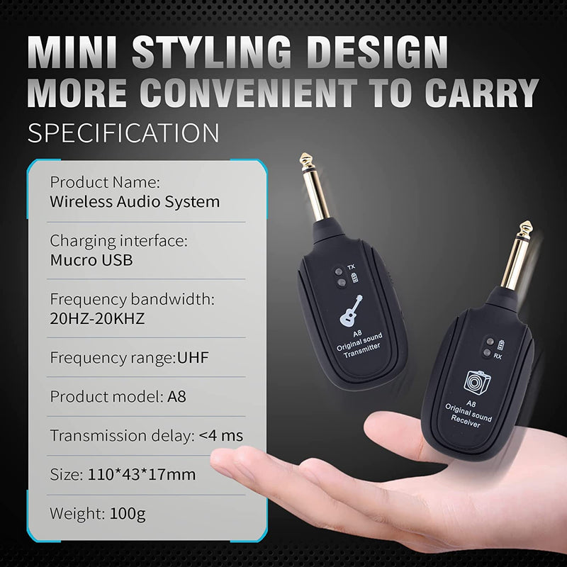 [Australia - AusPower] - INGPARTNER A8 Guitar Wireless Transmitter Receiver Wireless Transmission System Audio System Rechargeable Support 4 Channels for Electric Guitar Bass Violin Organ Musical Instrument A8 Black 