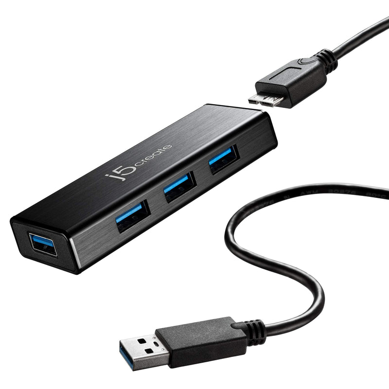 [Australia - AusPower] - j5create 4-Port Powered USB 3.0 Data Hub with 2 ft Extended Cale [15W Power Adapter Included] for Mac, MacBook, Windows, Laptop, Surface, XPS, PC (JUH340) 