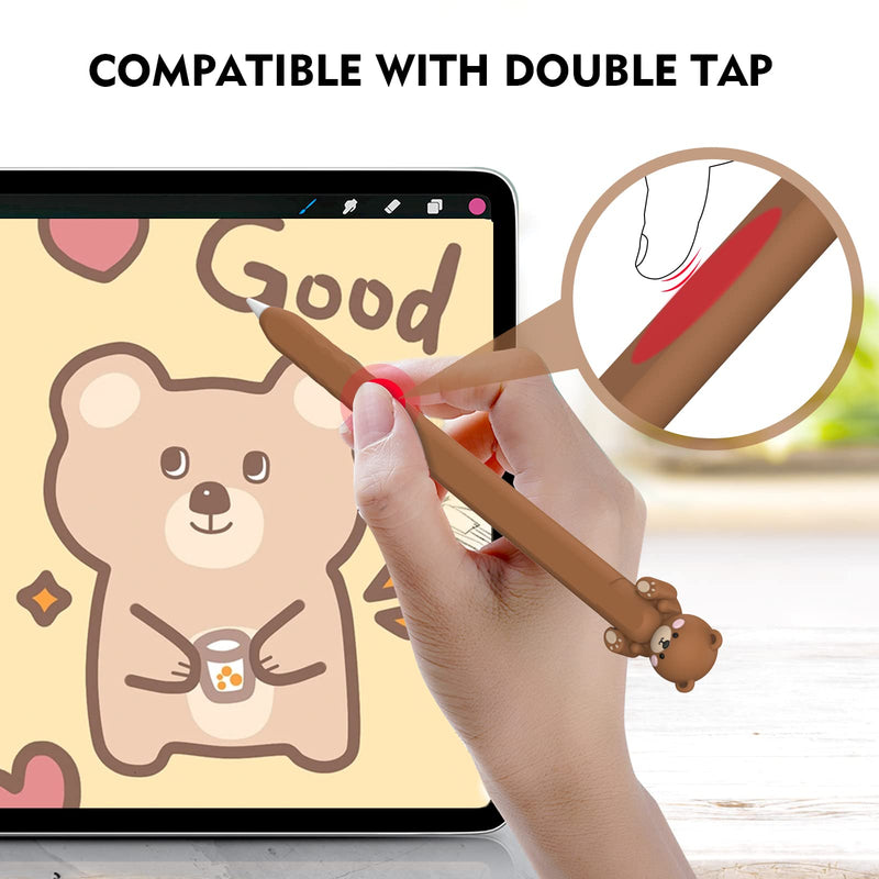 [Australia - AusPower] - NIUTRENDZ Cute Bear Apple Pencil Case for Apple Pencil 2nd Generation Case Silicone Protective Cover Sleeve Skin Accessories (Brown) 2-Brown 