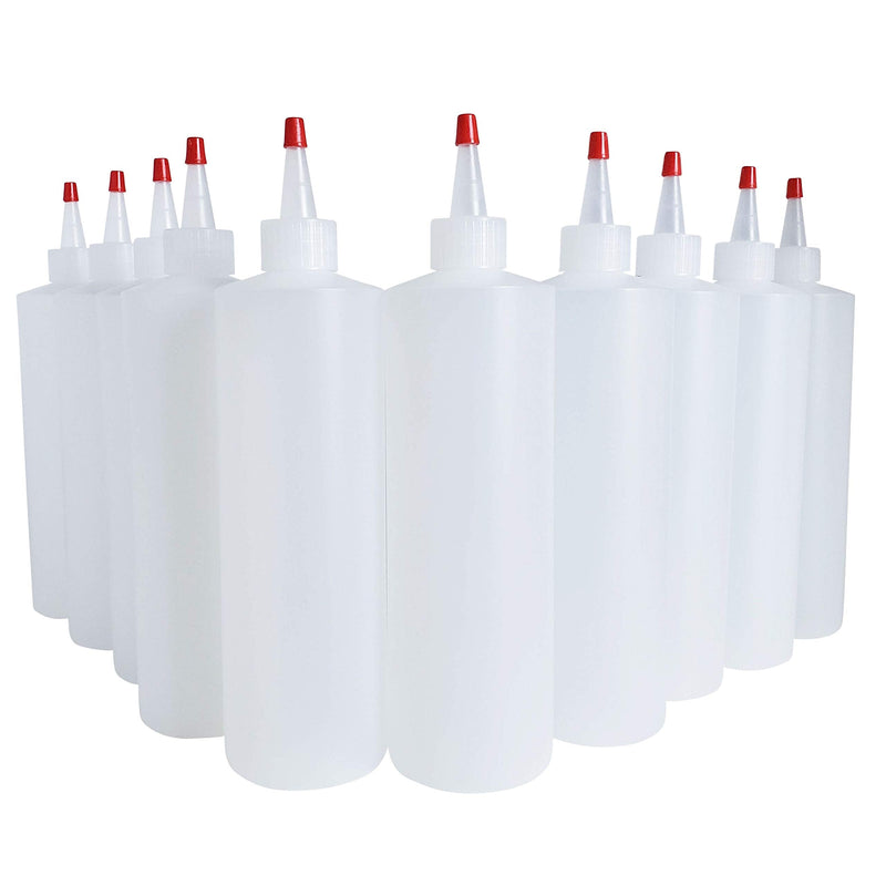 [Australia - AusPower] - Kelkaa 16oz HDPE Durable Plastic Squeeze Bottles with Yorker Red Cap Natural Clear Bottles for Food, Crafts, Any DIY Liquid Products, Multi Purpose Refillable Bottles (Pack of 10) 