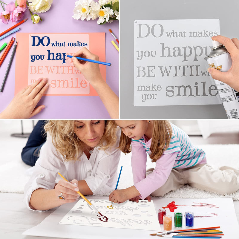 [Australia - AusPower] - 16 Pieces Inspirational Word Stencils Family Sign Stencils Reusable Painting Stencils Love Home Template with Metal Open Ring for Painting on Wood, Porch, Front Door, Wall Decor (7.87 x 7.87 Inch) 7.87 x 7.87 Inch 