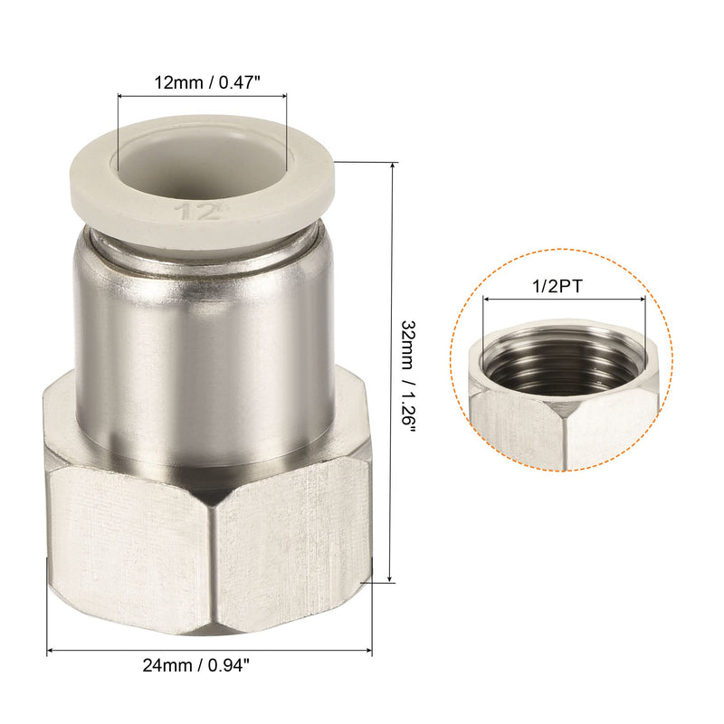 [Australia - AusPower] - MECCANIXITY Push to Connect Fittings 1/2PT Female Thread Fit 12mm Tube OD Nickel-Plated Copper Straight Union Fitting, Pack of 2 