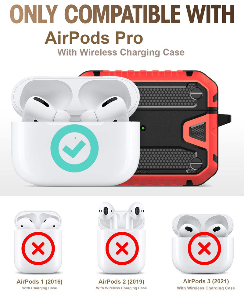 [Australia - AusPower] - Koaichi Compatible with AirPods Pro(2nd Generation/1st Generation), Full-Body Rugged Hard Shell Protective Case Cover with Keychain Designed for AirPods Pro (2022/2019), Black/Red 