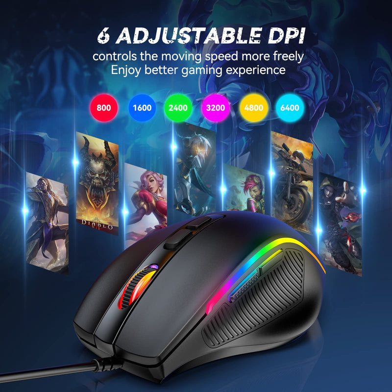 [Australia - AusPower] - Wired Gaming Mouse, RGB Mouse [Breathing RGB LED] , Gaming Mouse USB [Plug Play] , 7 Programmable Buttons, High-Precision Adjustable 6 DPI, Ergonomic Mouse Wired for Windows/PC/Mac/Laptop Gamer 