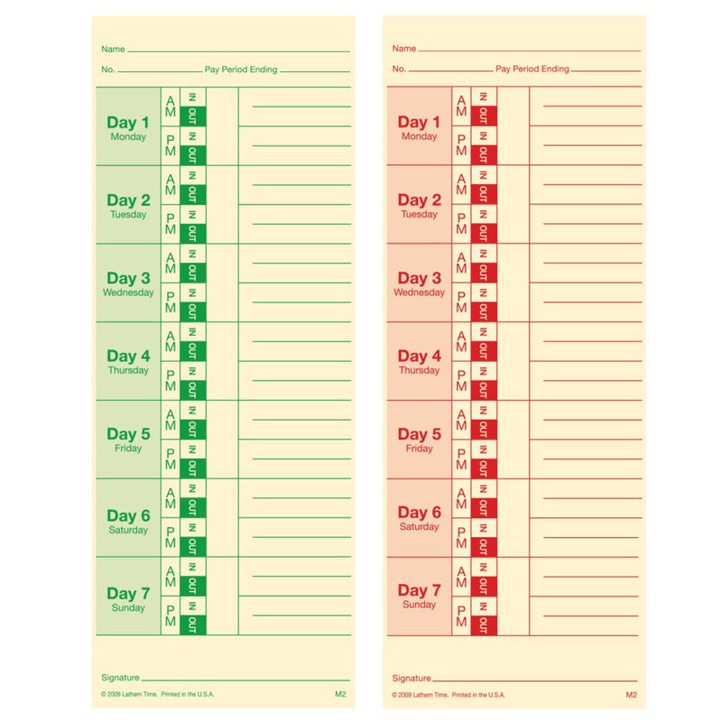 [Australia - AusPower] - Lathem Time Cards, Weekly, 2-Sided, 3 3/8" x 9", Box of 100 