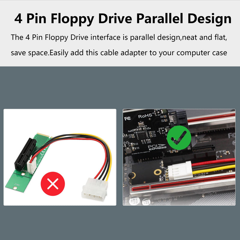 [Australia - AusPower] - GELRHONR NGFF M.2 to PCI-E 4X 1X Riser Card,M.2 Key M 2260 2280 SSD Port to PCIE Adapter with LED Indicator SATA 15pin Power Riser for Bitcoin Miner Mining-Black 