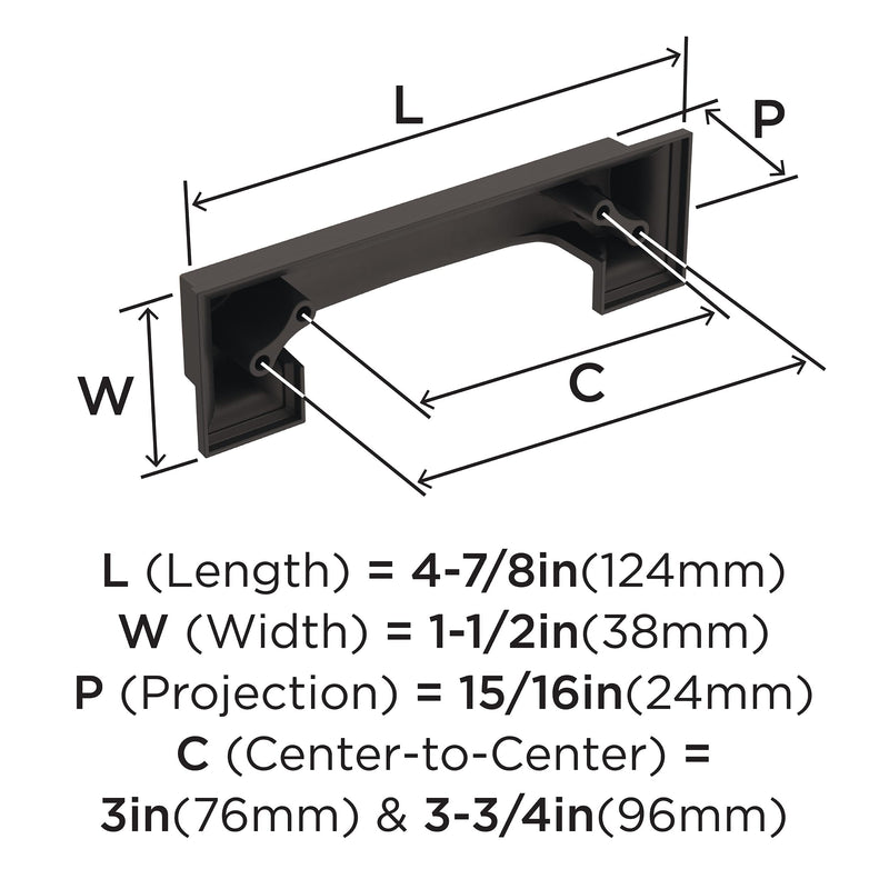 [Australia - AusPower] - Amerock | Cabinet Cup Pull | Oil Rubbed Bronze | 3 inch & 3-3/4 inch (76mm & 96 mm) Center-to-Center | Appoint | 1 Pack | Drawer Pull | Cabinet Handle | Cabinet Hardware 3 & 3-3/4 in. Center-to-Center 