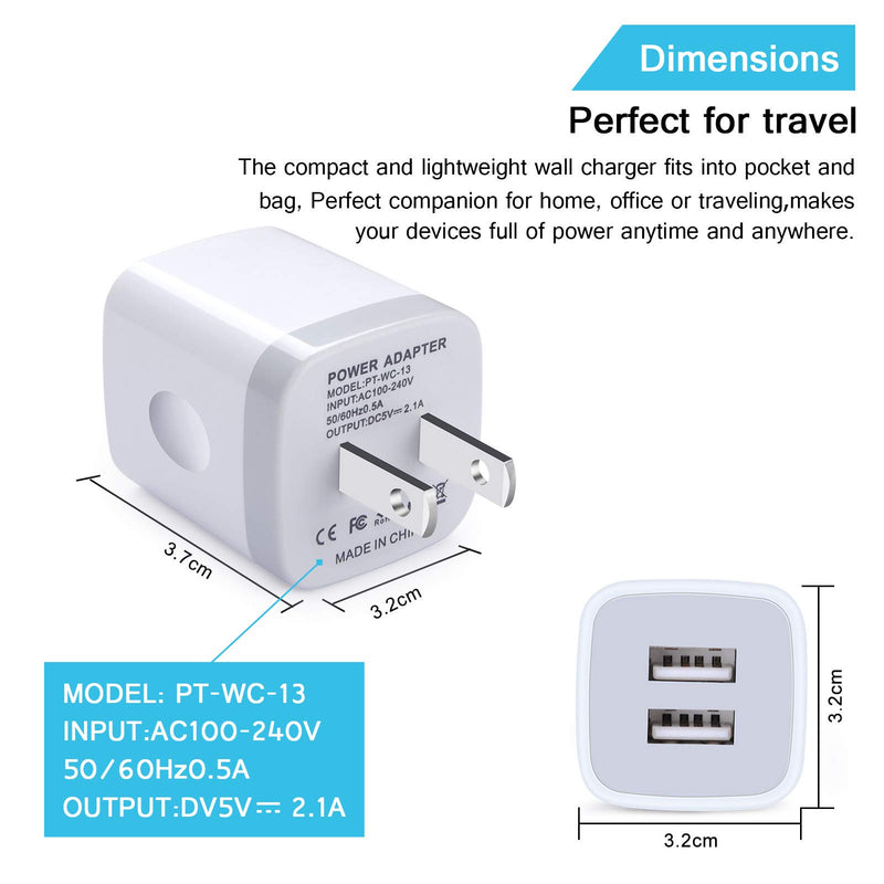 [Australia - AusPower] - Charging Block, USB Wall Charger, 2.1A Charging Cube Wall Plug 2Pack Power Adapter Charger Box Compatible iPhone 13 Pro Max/12/11/SE/XS/XR/X/8/7/6S, Samsung Galaxy S21+ S20Plus S10e S9 S8, LG G8, Moto 