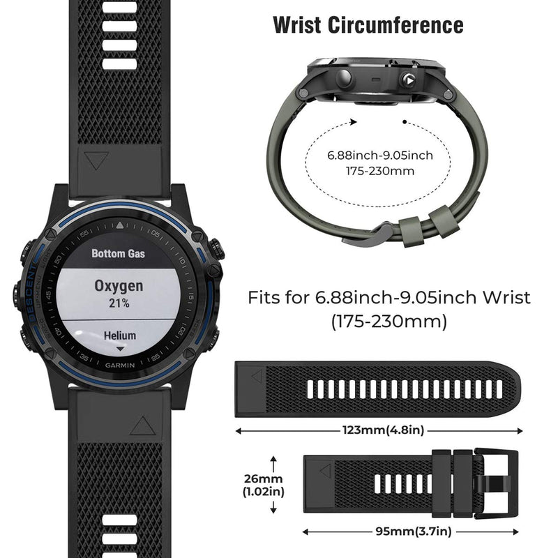[Australia - AusPower] - OMZ-Compatible with Fenix 5X Band. 26mm Width Soft Silicone Watch Bands Easy to Fit. Replacement for Fenix 5X/Fenix 5X Plus/Fenix 6X/Fenix 6X Pro/Fenix 3/3HR/MK1/D2 Smartwatches--Mint 